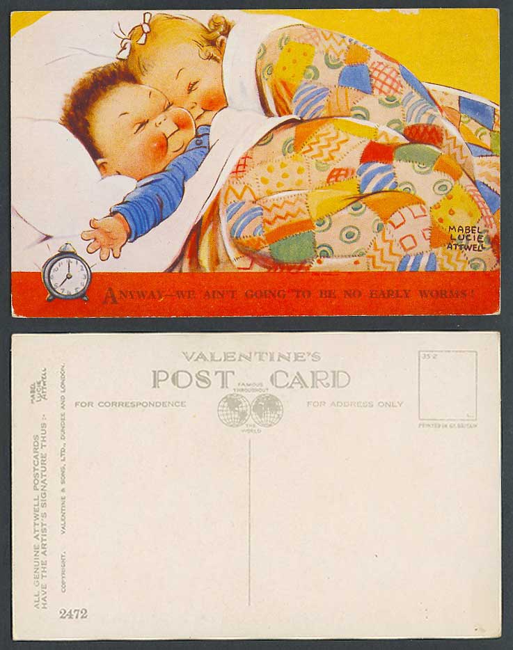 MABEL LUCIE ATTWELL Old Postcard Anyway We ain't going to be no early worms 2472