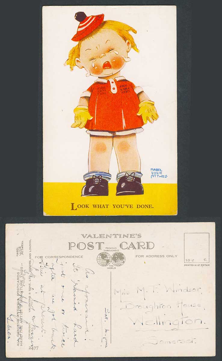 MABEL LUCIE ATTWELL Old Postcard Look What You've Done. Girl Crying, Tears 2477
