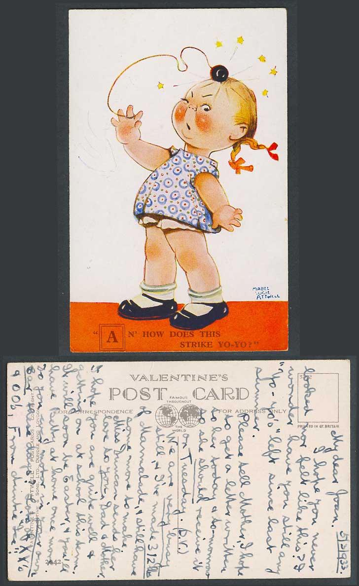 MABEL LUCIE ATTWELL 1933 Old Postcard An' How Does This Strike YO-YO? Child 2242