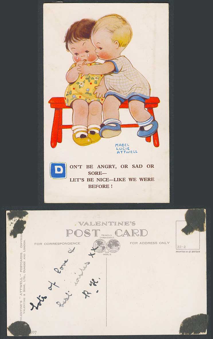 MABEL LUCIE ATTWELL Old Postcard Don't Be Angry or Sad, Be Nice Like before 2307