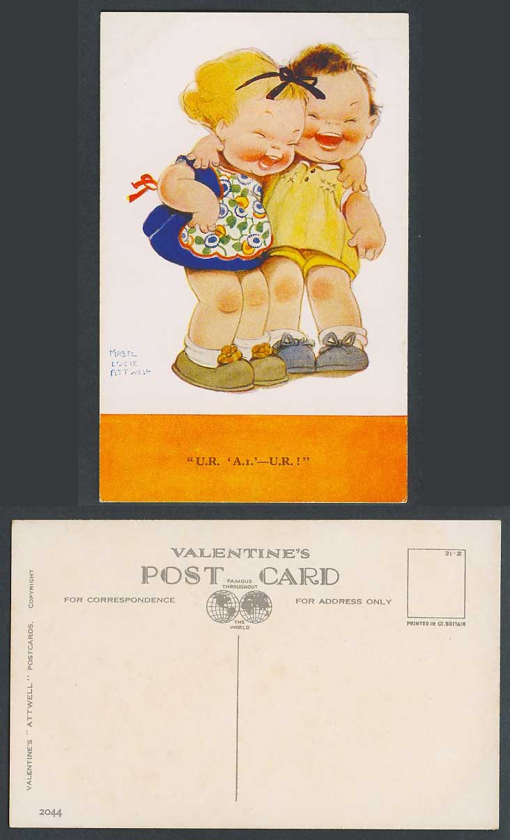 MABEL LUCIE ATTWELL Old Postcard U.R. A.I. U.R.! 2 Girls Laughing Children 2044