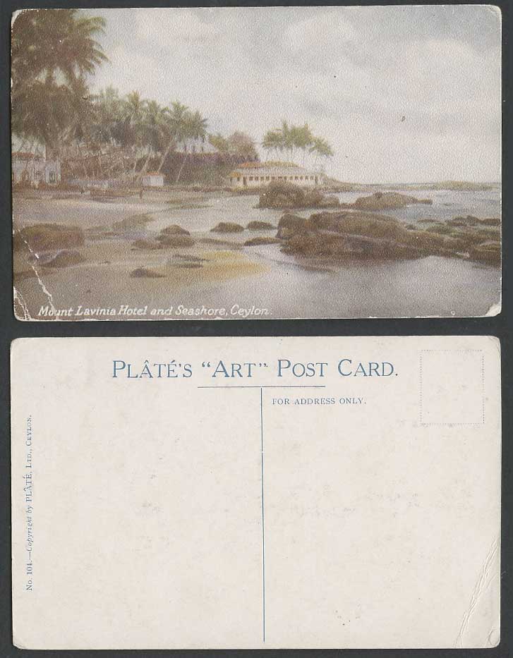 Ceylon Old Postcard Mount Lavinia Hotel and Seashore Sea Shore Beach Plate's Art
