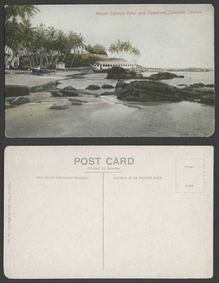 Ceylon Old Colour Postcard Mount Lavinia Hotel and Seashore Colombo, Beach Palms