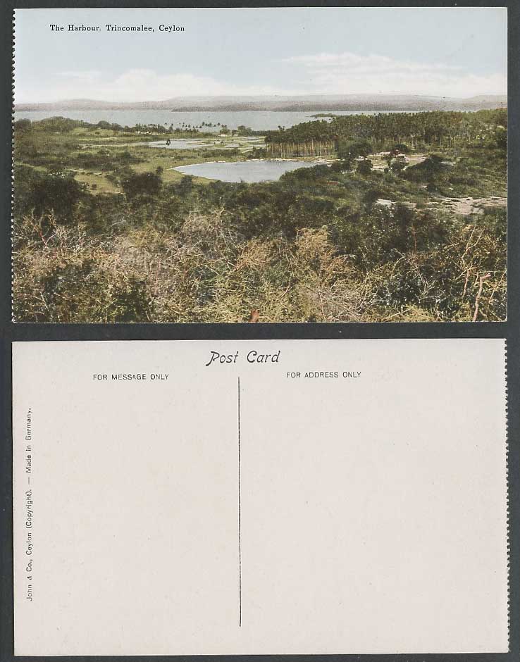 Ceylon Old Colour Postcard The Harbour, Trincomallee Trincomalee Lake & Panorama