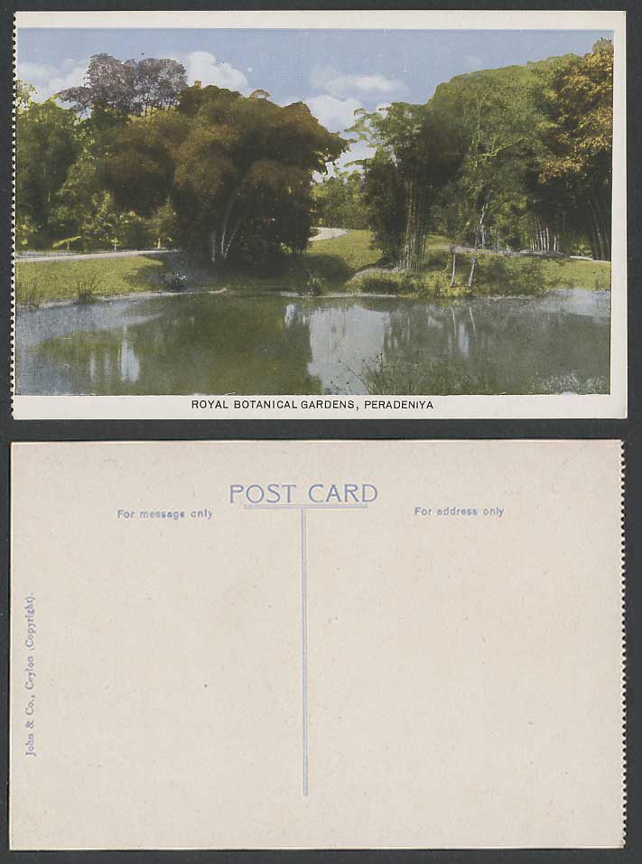 Ceylon Old Color Postcard Peradeniya Royal Botanical Gardens Botanic Garden Lake