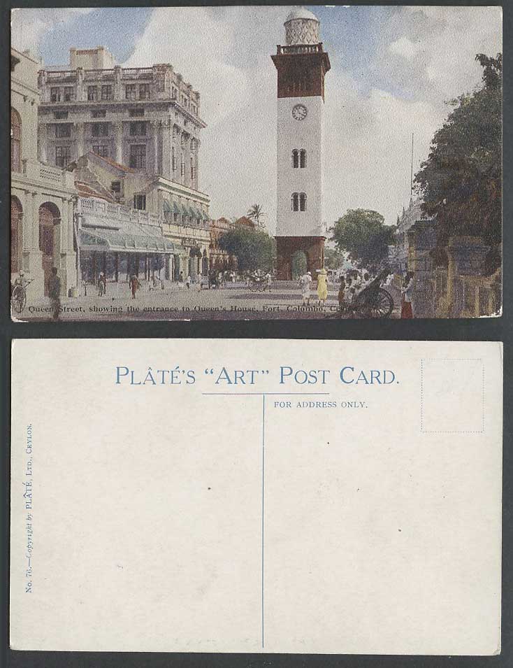 Ceylon Old Postcard Queen Street Queen's House Entrance Fort Colombo, Lighthouse