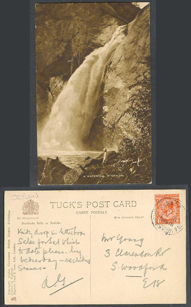 Ceylon KG5 1d 1925 Old Postcard Dunhinda Falls Badulla A Waterfall Br Exhibition