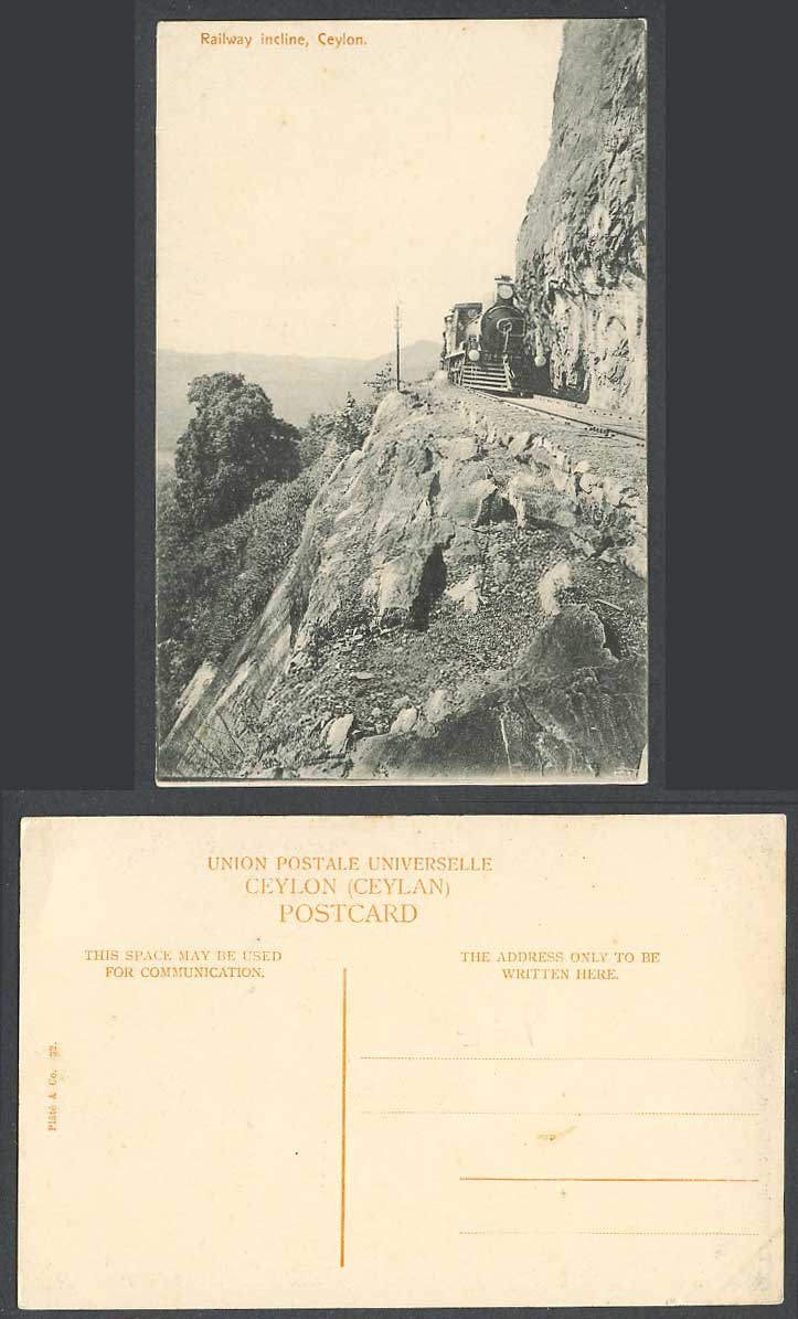 Ceylon Old Postcard Locomotive Train Railway Incline nr Kandy Railroad Mountains