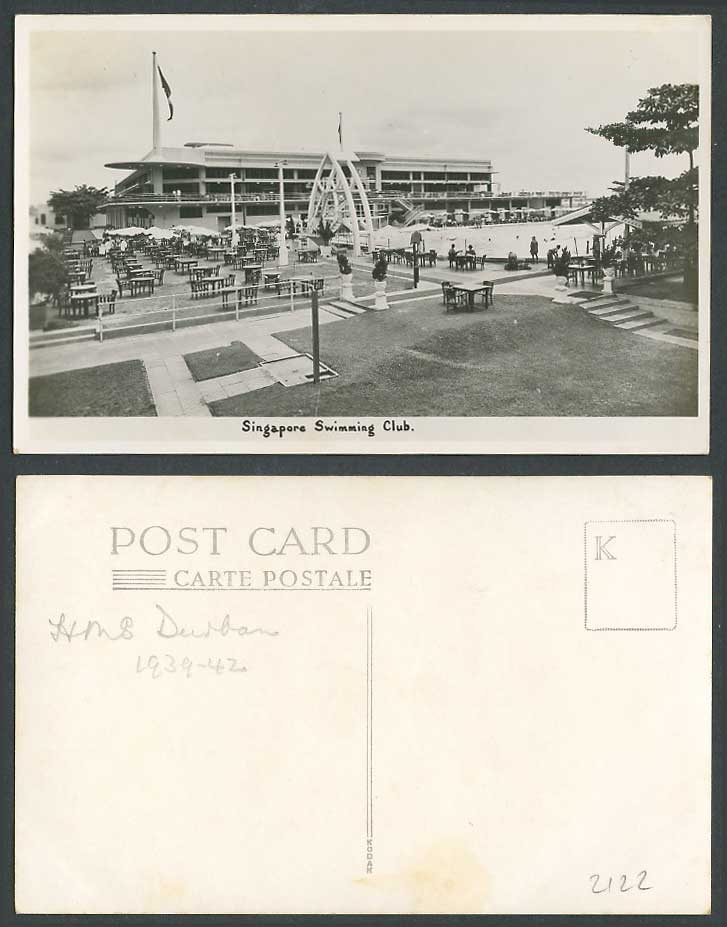 Singapore Swimming Club, H.M.S. Durban 1939-1942 Old Real Photo Postcard Sports