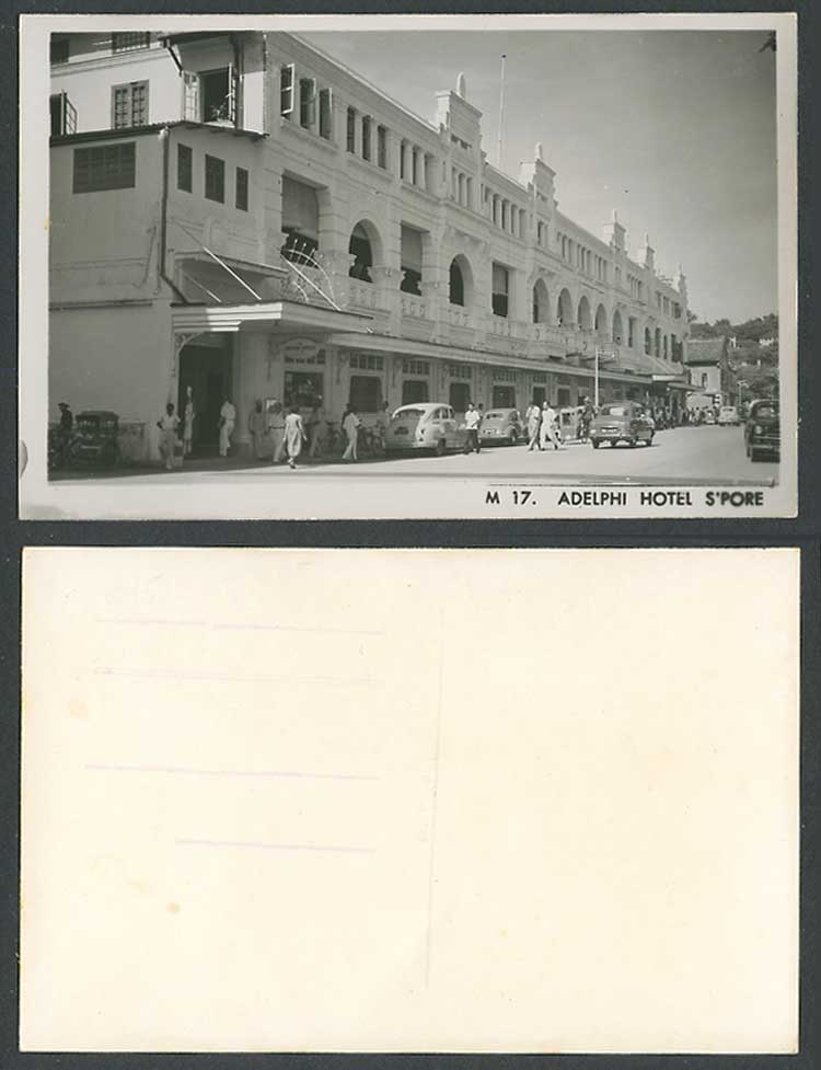 Singapore Old Real Photo Postcard Adelphi Hotel, Street Scene Vintage Motor Cars