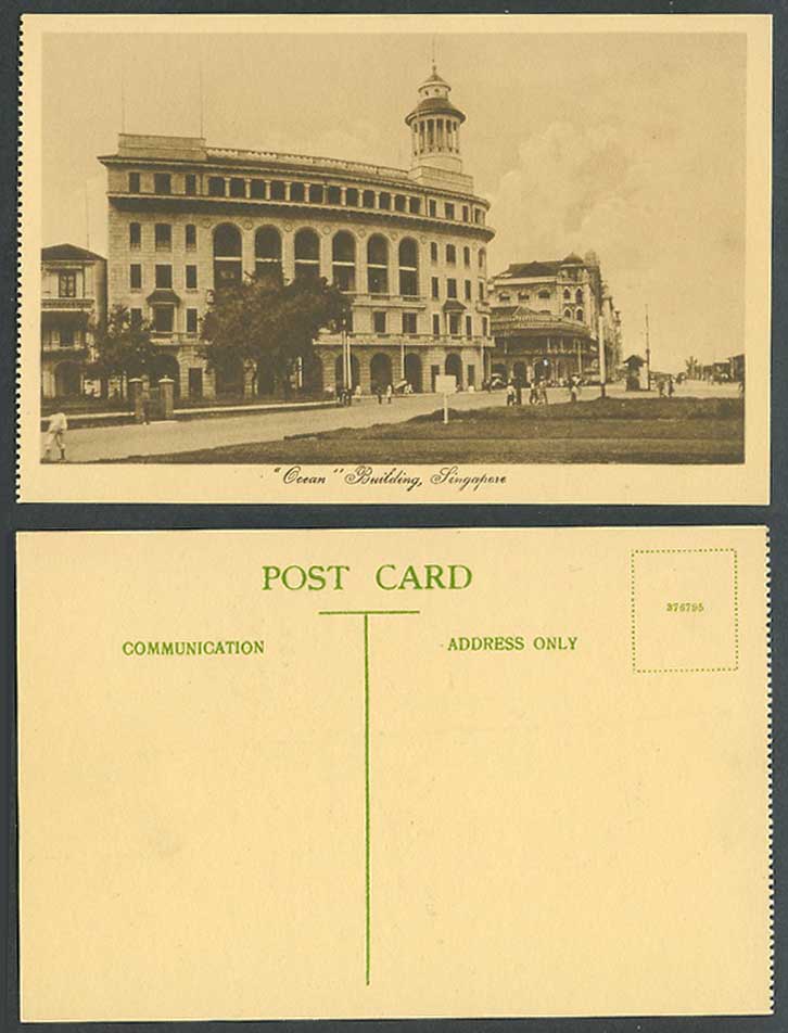 Singapore Old Postcard Ocean Building and Tower Street Scene Straits Settlements