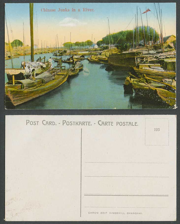 China Old Colour Postcard Chinese Junks in a River Scene Native Sampan Boats 193
