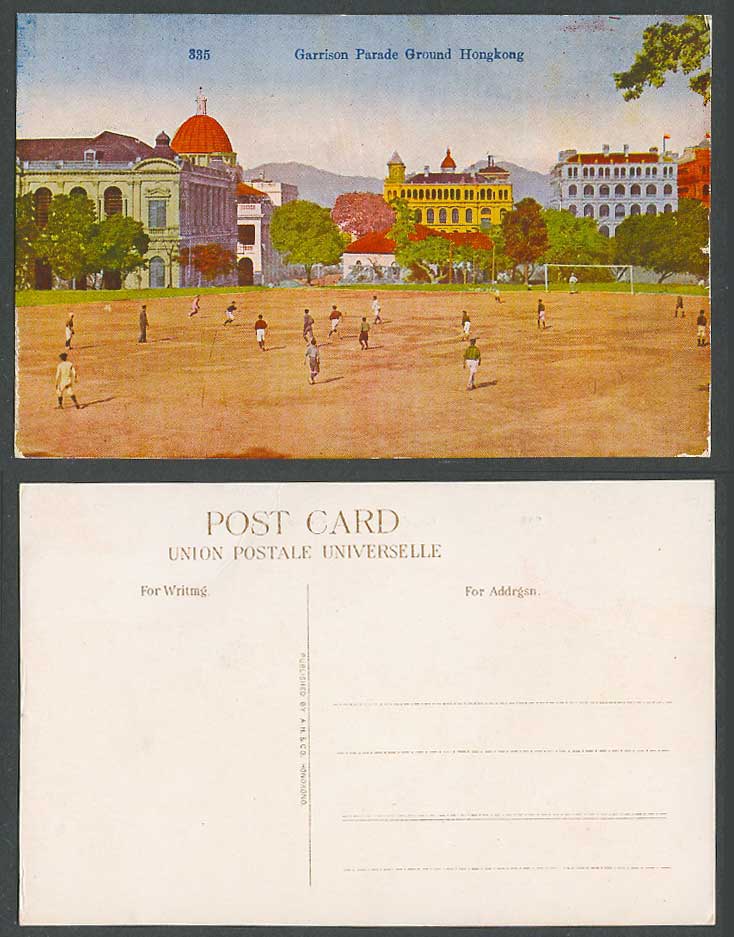 Hong Kong China Old Postcard Garrison Parade Ground, FOOTBALL Game & Players 335