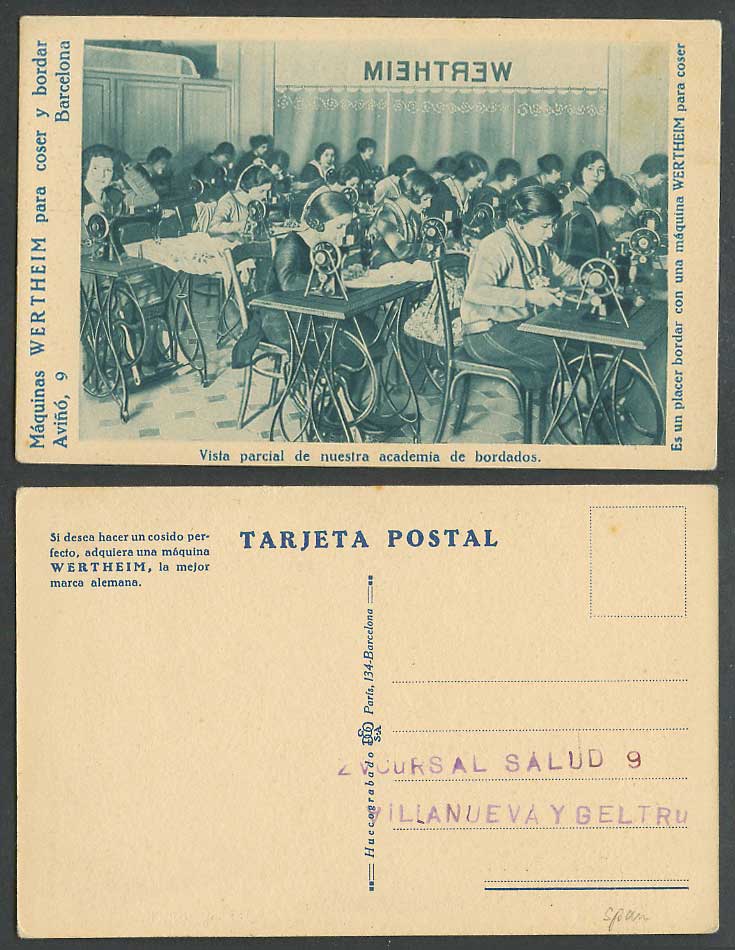 Wertheim Sewing Machine Embroidery Academy Adverts. Spain Barcelona Old Postcard