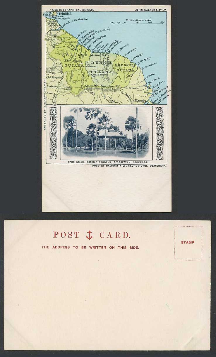 British Guiana Demerara Georgetown MAP Botanic Gardens Bandstand Old UB Postcard
