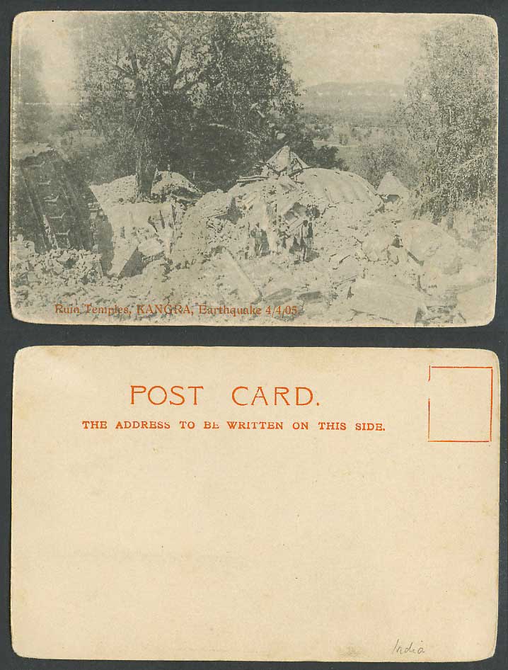 India Ruin Temples Kangra Earthquake 4th April 1905 Old UB Postcard Temple Ruins