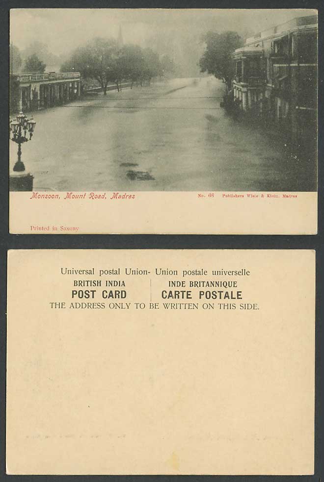 India Old Postcard Monsoon, Mount Road, Madras, Rain, Street Scene Wiele & Klein