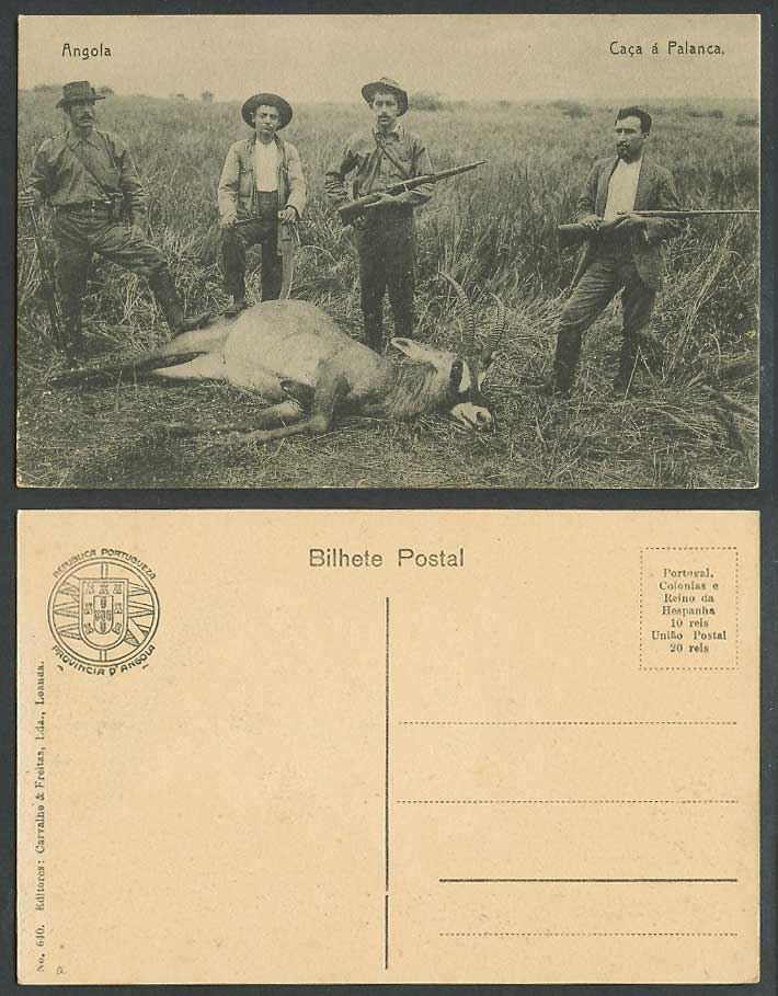 Angola Old Postcard Caca a Palanca Hunters Hunting Antelope Hippotragus Hunt Gun