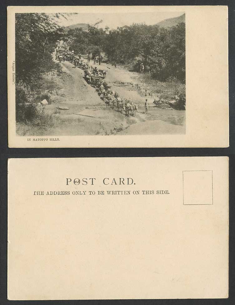 Rhodesia Old UB Postcard Donkey Carts in Matoppo Hills, River, Matoppos Matopos