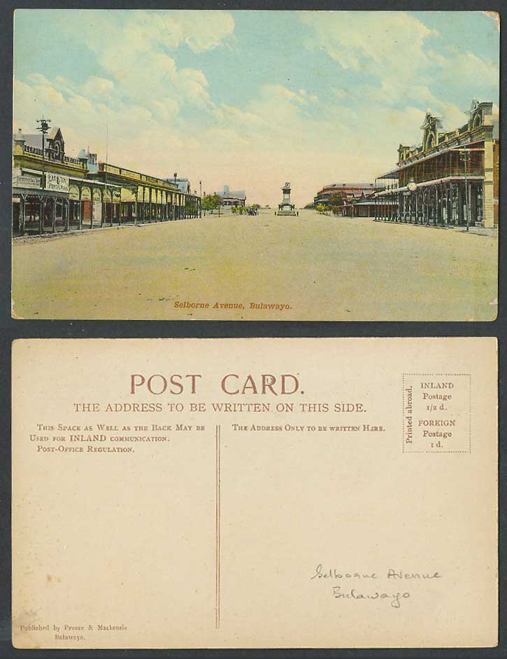 Rhodesia Old Colour Postcard Bulawayo, Selbourne Avenue, Caxton Printing Works