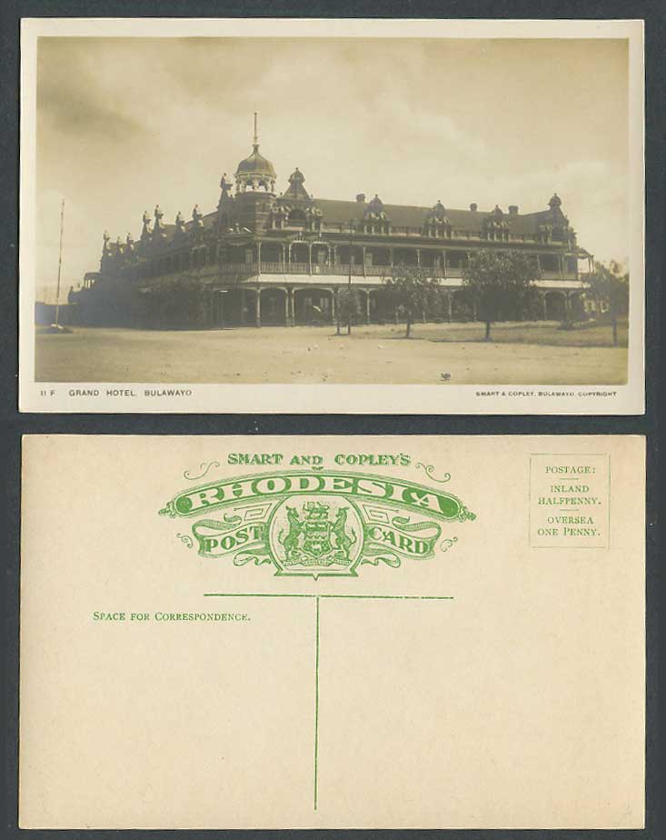 Rhodesia Old Real Photo Postcard Bulawayo Grand Hotel Street Scene Smart &Copley