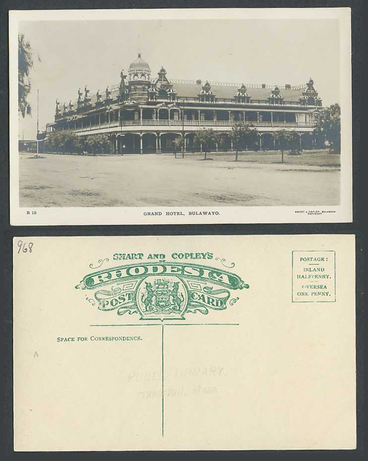Rhodesia Old Real Photo Postcard Bulawayo Grand Hotel, Street Scene Coat of Arms