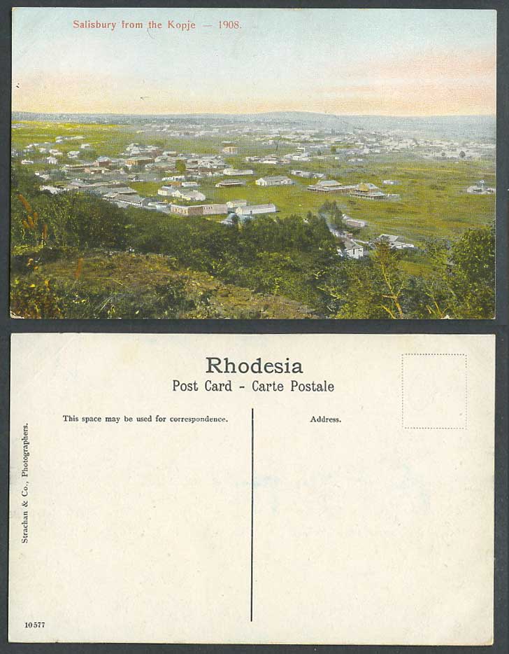 Rhodesia Salisbury from The Kopje 1908 Old Colour Postcard General View Panorama