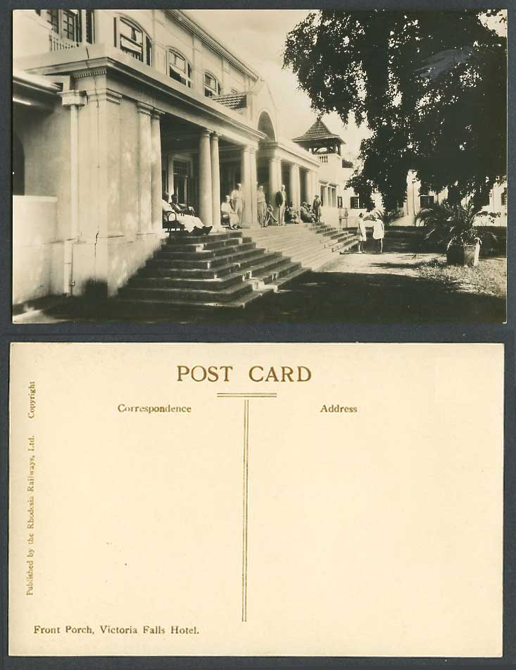 Rhodesia Railway Old Real Photo Postcard Victoria Falls Hotel, Front Porch Steps