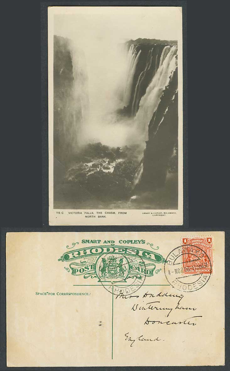 Rhodesia 1908 Old Real Photo Postcard Victoria Falls, The Chasm from North Bank