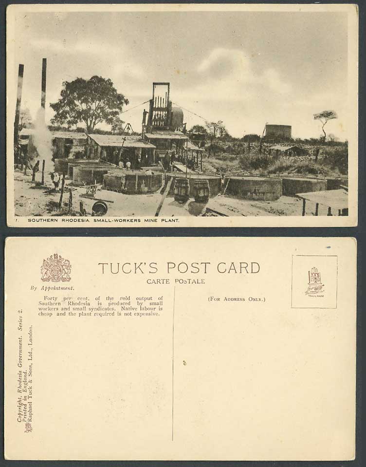 Southern Rhodesia Old Tuck's Postcard Small Workers Mine Plant Gold Mining Miner