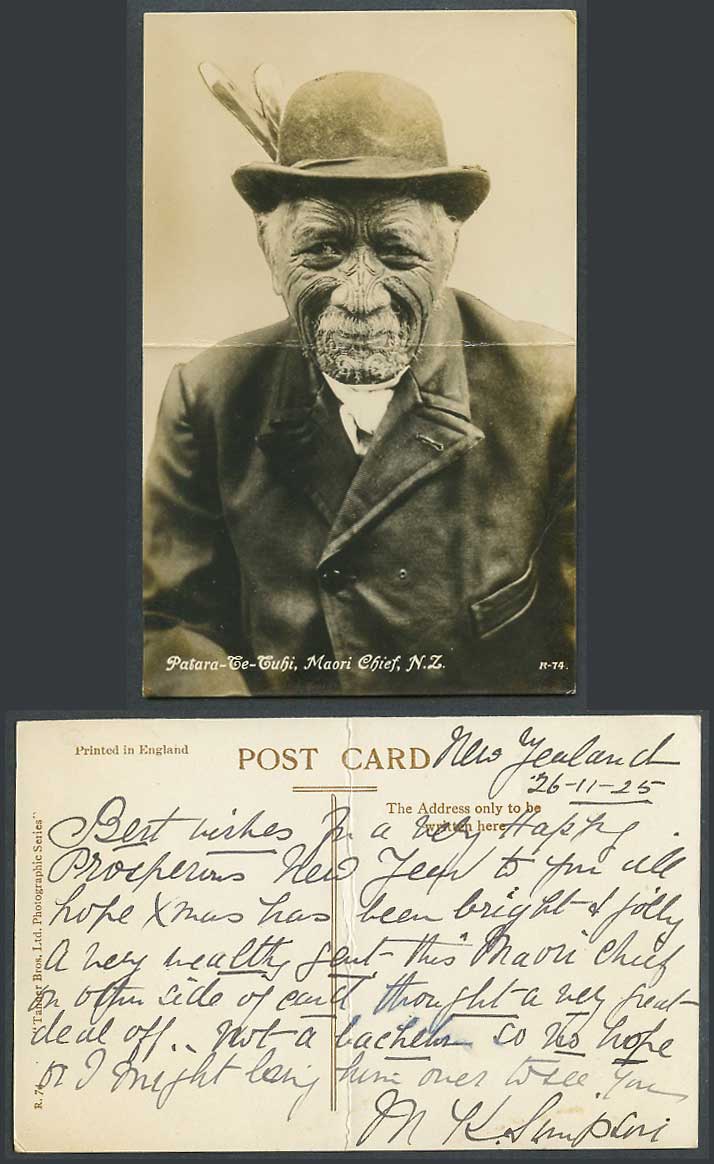 New Zealand Old R. Photo Postcard Patara-Te-Tuhi Native Maori Chief Painted Face