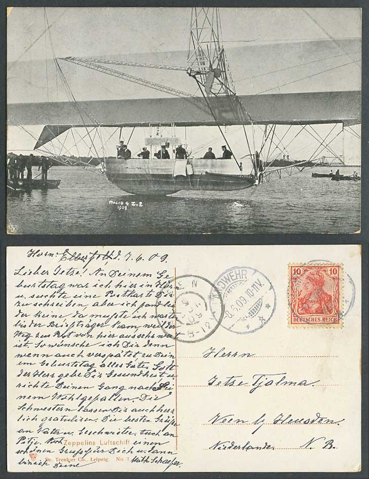 Zeppelin Airship Aircraft Zeppelins Luftschiff Modelo 4Z2 1908 1909 Old Postcard