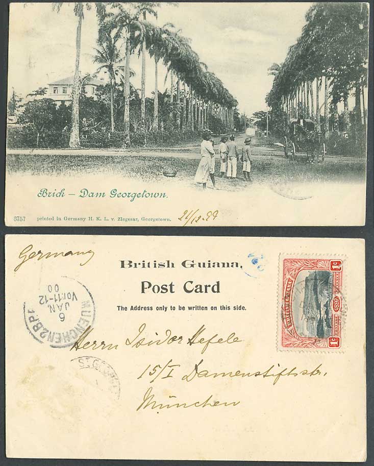 British Guiana Guyana 1c 1899 Old UB Postcard Brick Dam Georgetown, Street Scene