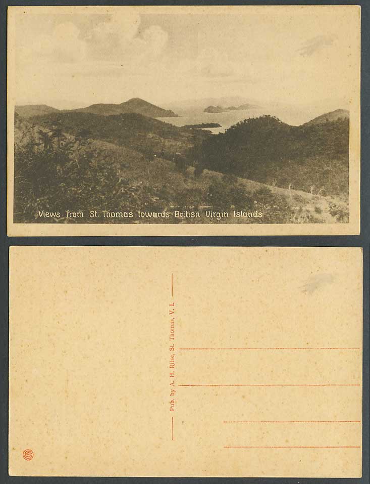 U.S. Virgin Islands, From St. Thomas towards British Virgin Islands Old Postcard