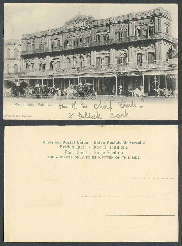 India Old Postcard Grand Hotel Calcutta Street Scene Lyon & Lyon Gun Rifle Maker