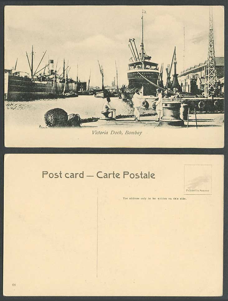 India Old Postcard Victoria Docks Bombay Steam Ships Steamers Boats Harbour N.68