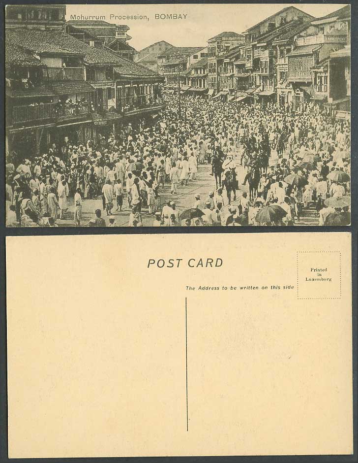 India  Old Postcard Mohurrum Procession, Bombay, Horse Riders, Street, Boyds Ice