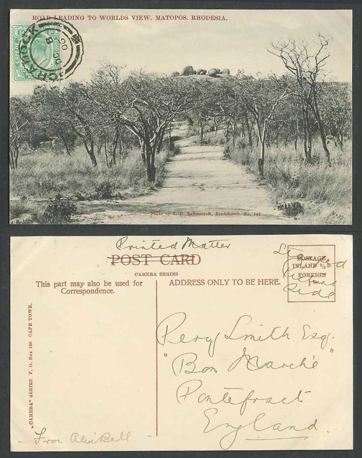 Rhodesia KE7 1/2d 1906 Old Postcard Matopos Road leading to Worlds View Bulawayo