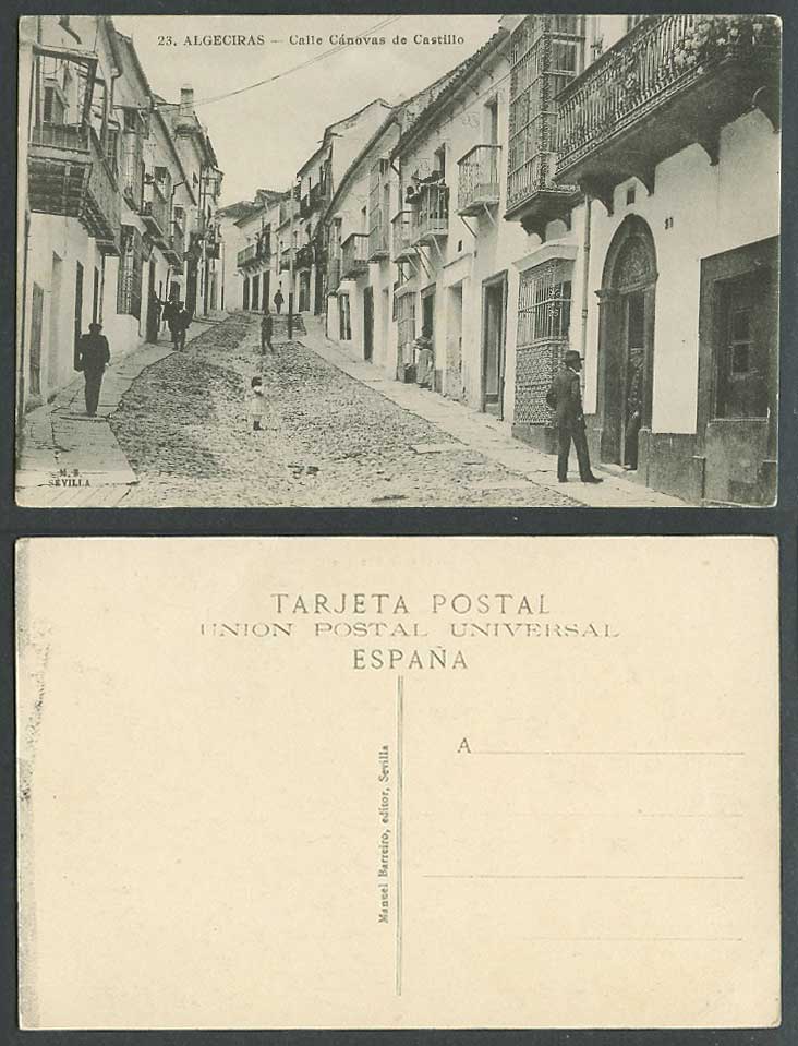 Spain Algeciras Old Postcard Calle Canovas de Castillo Street Scene, Little Girl