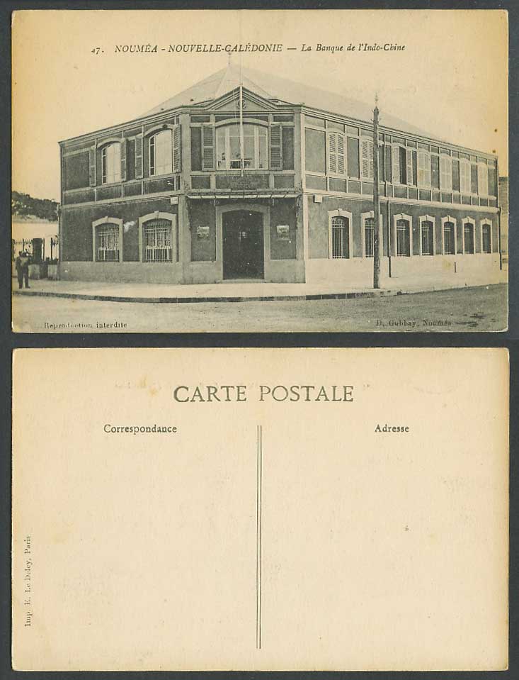 New Caledonia, Noumea Old Postcard Bank of Indo-China, La Banque de l'Indo-Chine