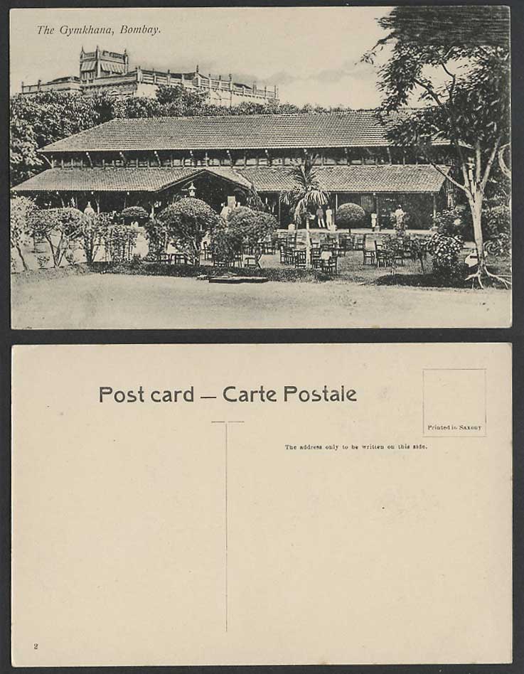 India Old Postcard The Gymkhana, Bombay, Garden Terrace Chairs Trees and Natives