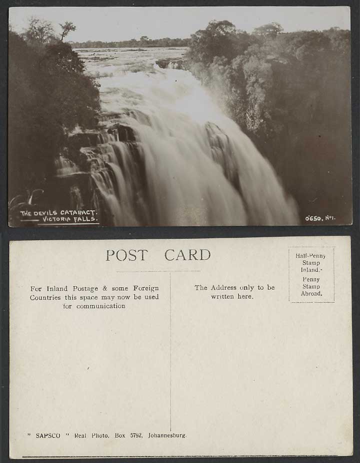 Rhodesia Old Real Photo Postcard Devil's Cataract Victoria Falls Waterfalls R.P.