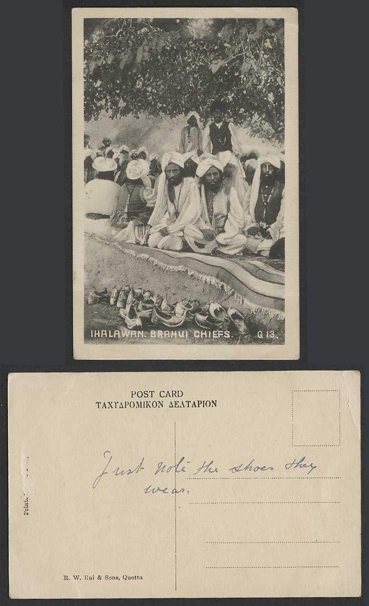 Ceylon Old Postcard Jhalawan Ihalawan, Brahui Chiefs Native Chief Costumes Shoes
