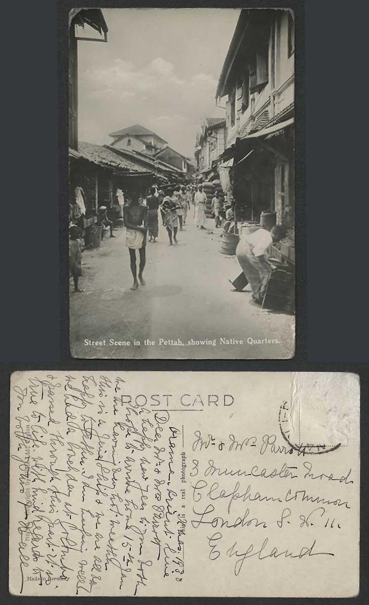 Ceylon Old Real Photo Postcard Street Scene in The Pettah Native Quarter Colombo