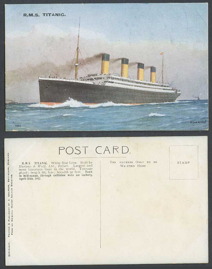 R.M.S Titanic, White Star Line Liner, Royal Mail Steamer Steam Ship Old Postcard