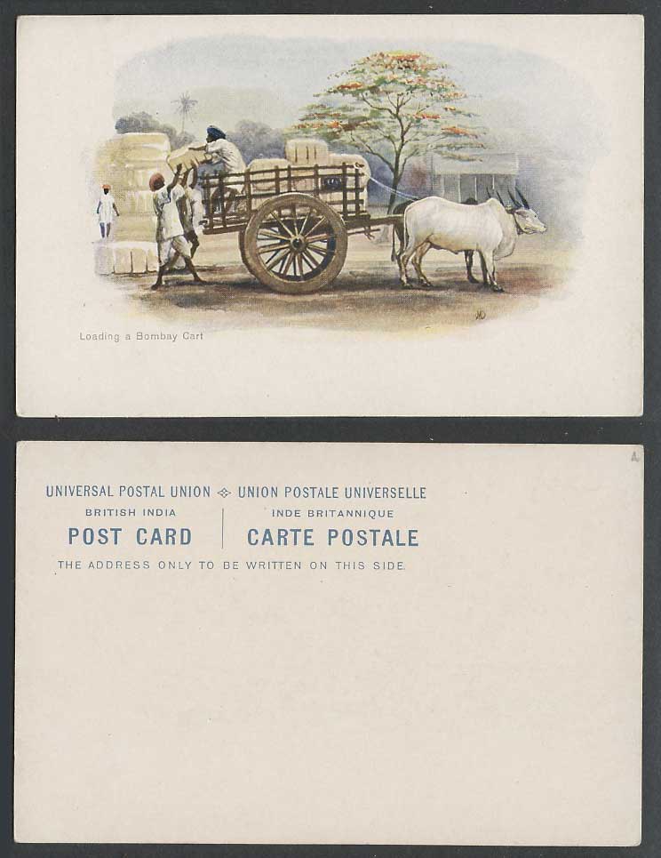 India M.V. Dhurandhar Old Postcard Natives Loading a Bombay Cart, Native Workers