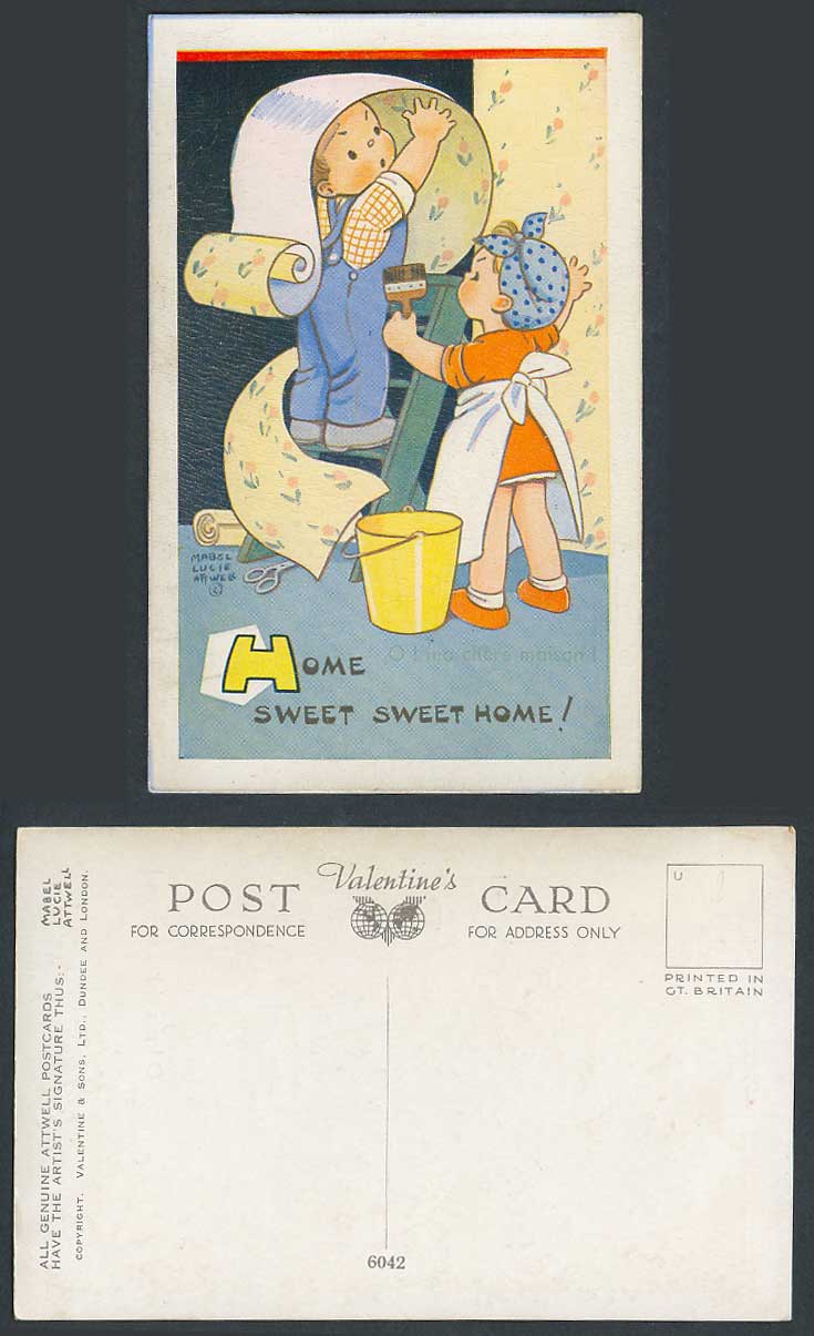 MABEL LUCIE ATTWELL Old Postcard Home Sweet Sweet Home Boy Girl & Wallpaper 6042