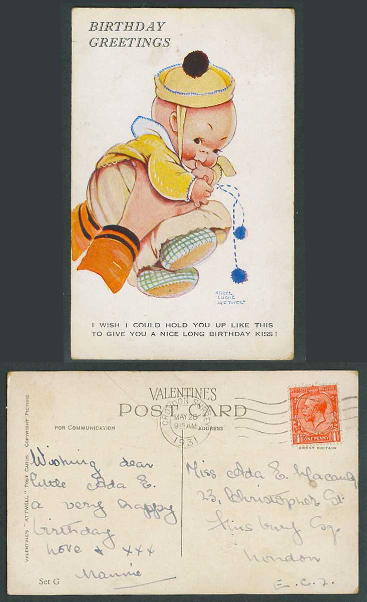 MABEL LUCIE ATTWELL Old Postcard Hold Up, Give You Nice Long Birthday Kiss Set G