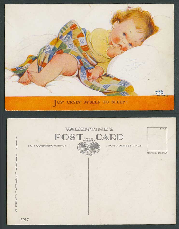 MABEL LUCIE ATTWELL Old Postcard Little Girl - Jus' Cryin' M'self to Sleep! 2037