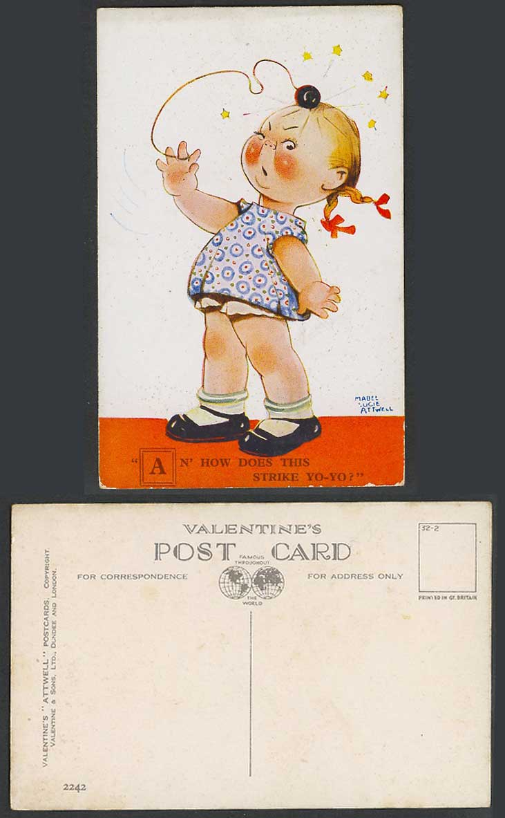 MABEL LUCIE ATTWELL Old Postcard An' How Does This Strike YO-YO Little Girl 2242